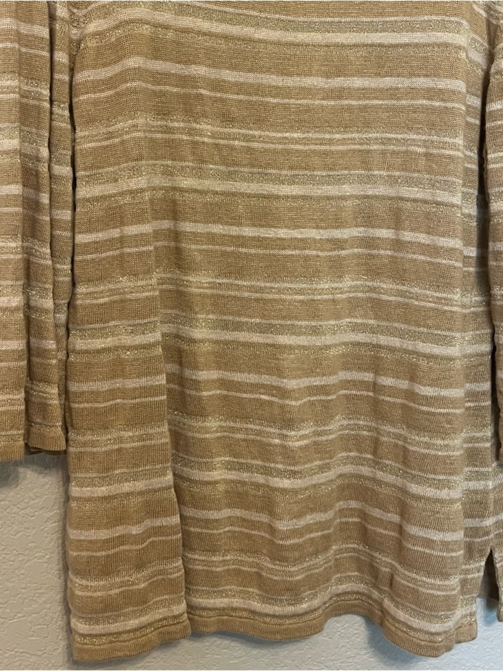 Lauren Ralph Lauren Tan Striped Shimmer Knit Linen Silk Blend Top Size XL - Picture 7 of 11